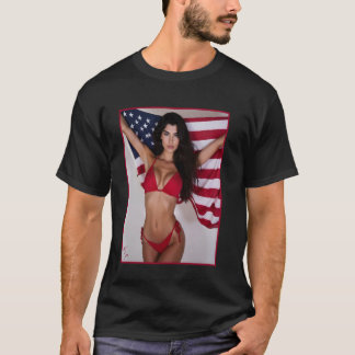 Hot Girl on T-shirt for Men - American Flag & Pinu