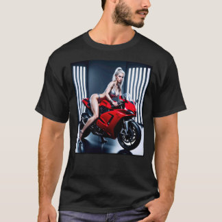 Hot Girl on T-Shirt for Men - Blonde & Motorcycle 