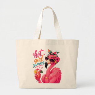Hot Girl Summer Flamingo with Sunglasses Large Tote Bag