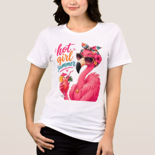 Hot Girl Summer Flamingo with Sunglasses Tri-Blend Shirt