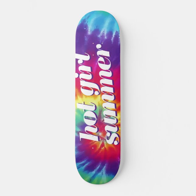 Hot Girl Summer Pink Blue Tie Dye Skateboard (Front)