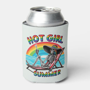 Hot Girl Summer Skeleton Retro Beach Design Can Cooler