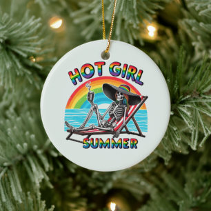 Hot Girl Summer Skeleton Retro Beach Design Ceramic Tree Decoration