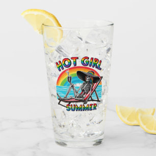 Hot Girl Summer Skeleton Retro Beach Design Glass