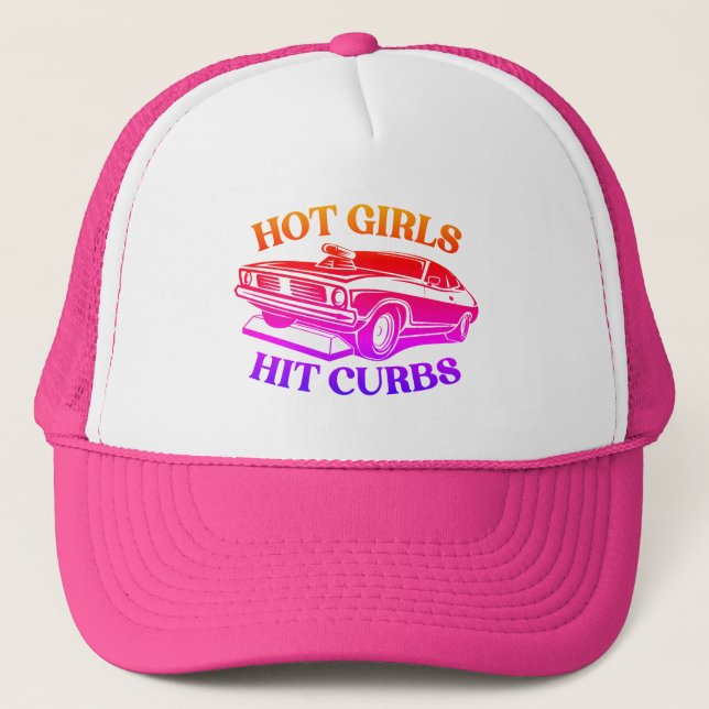 Hot Girls Hit Curbs - Pink Rainbow Trucker Hat (Front)