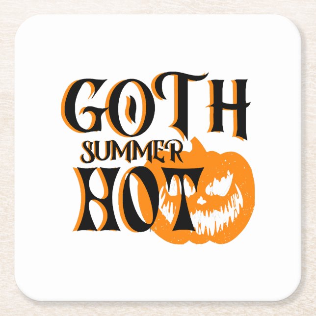 Hot Goth Summer-Horror Smiling Pumpkin Square Paper Coaster (Front)