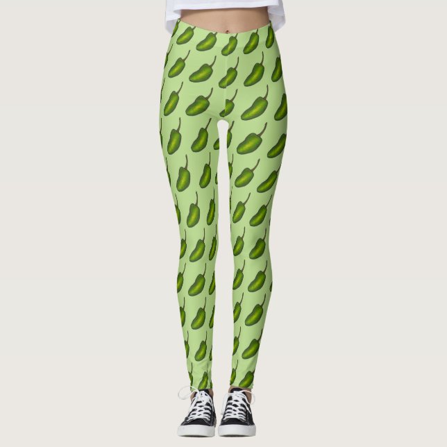 Hot Green Jalapeño Pepper Jalapenos Foodie Legging (Front)