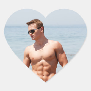 Hot Guy Bare Chest Muscular Abs Beach Shirtless Heart Sticker