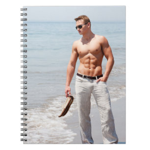 Hot Guy Bare Chest Muscular Abs Beach Shirtless Notebook