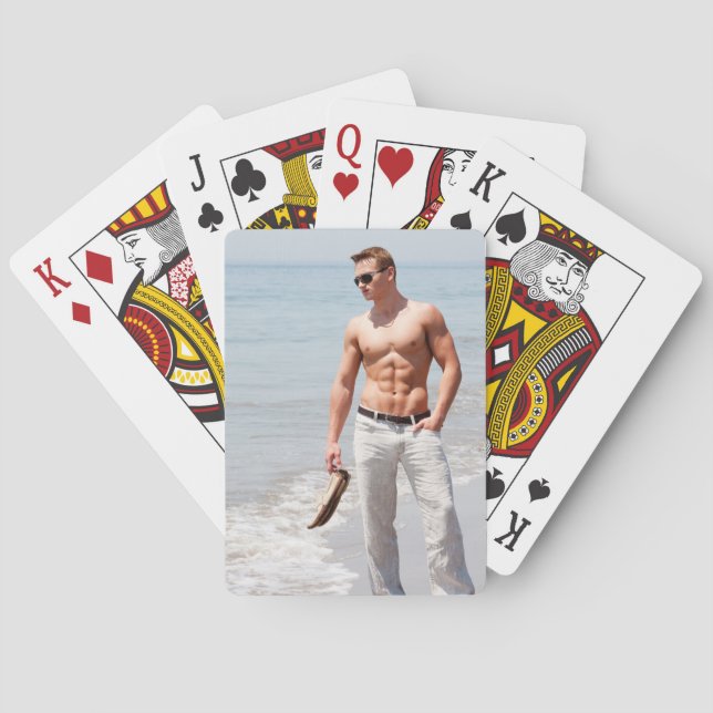 Hot Guy Bare Chest Muscular Abs Beach Shirtless Pl Playing Cards (Back)