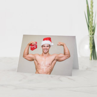 Hot Guy Biceps Santa Hat Sexy Shirtless Christmas  Card
