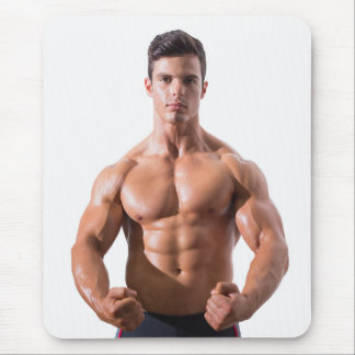 Hot Guy Flexes Muscles Sexy Shirtless Man Hunk Mouse Mat