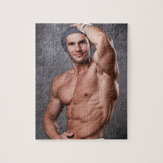 Hot Guy Sexy Shirtless Man Hunk Flexes Muscles Jigsaw Puzzle