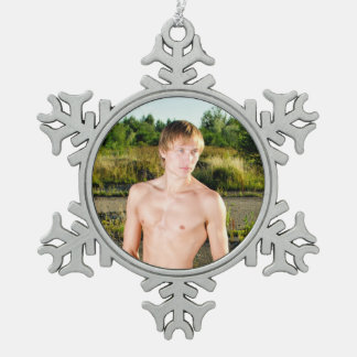 Hot Guy Sexy Shirtless Muscle Man Hunk Lake Snowflake Pewter Christmas Ornament