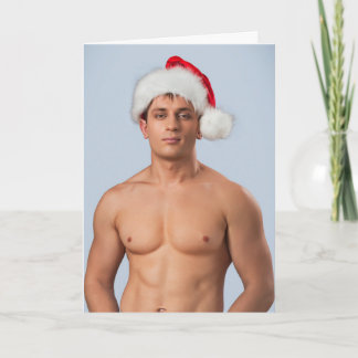 Hot Guy Sexy Shirtless Muscle Santa Hat Christmas  Card