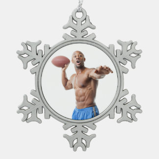 Hot Guy Sexy Shirtless Muscled Football Stud Snowflake Pewter Christmas Ornament