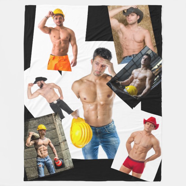 Hot Guys Cowboys & Construction Workers Collage  Fleece Blanket (Front)