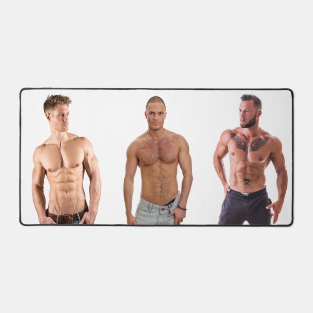 Hot Guys Muscle Studs Shirtless Men Hunks Desk Mat (Front)