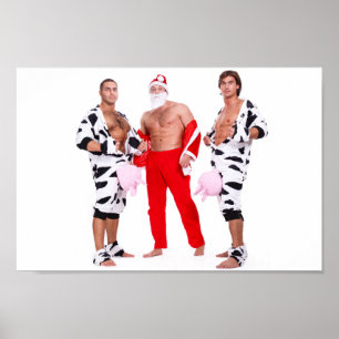 Hot Guys Muscular Men Santa Outfit Funny Christmas Poster