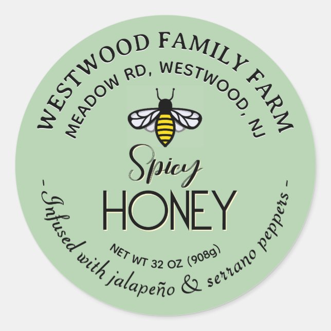 Hot Honey Label with Bee Spicy Jalapeño Green (Front)