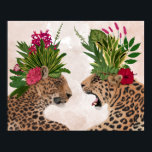 Hot House Leopards | A Pair Poster<br><div class="desc">This print features a pair of cheetahs adorned in floral head garb | By Fab Funky</div>