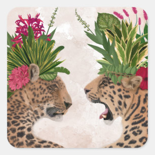 Hot House Leopards   A Pair Square Sticker