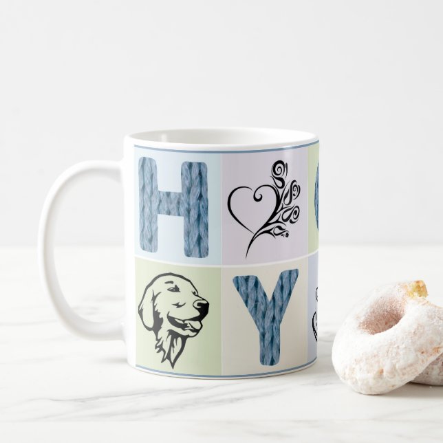 Hot & hygge mug (blue letters & pastels) (With Donut)