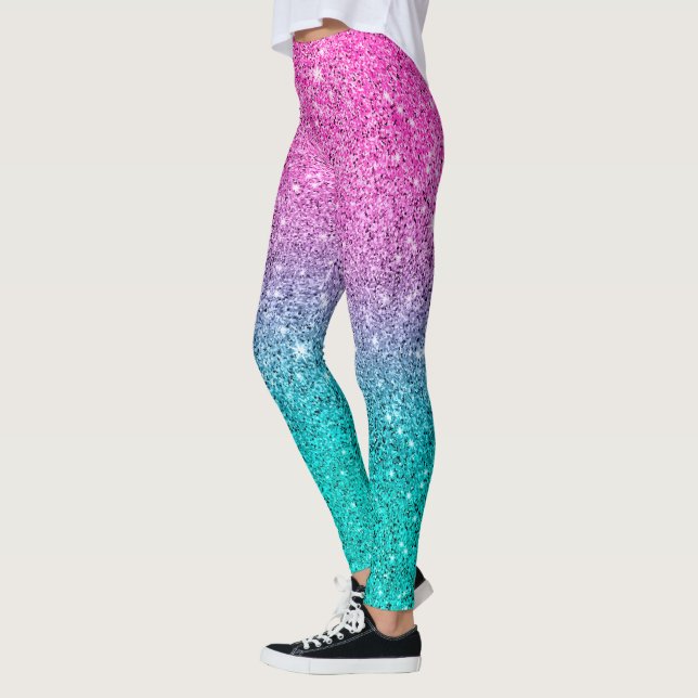 Hot ink and turquoise glitter ombre leggings (Left)