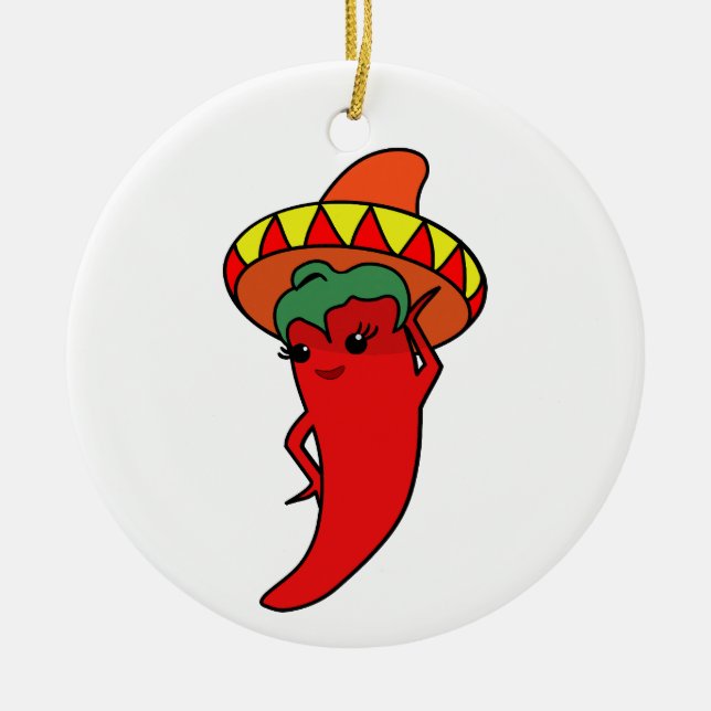 Hot Kawaii Pepper Diva Ceramic Tree Decoration (Front)