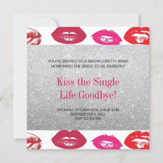 Hot Kisses Silver Modern Chic Bachelorette Party Invitation