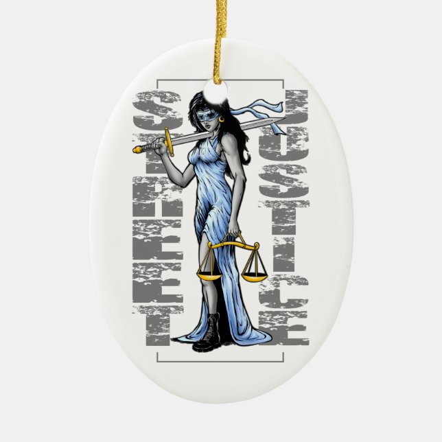 Hot Lady Justice by Street Justice Ceramic Tree Decoration (Front)