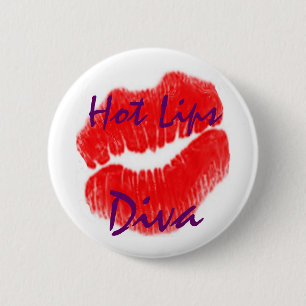 "Hot Lips Diva" In White Button