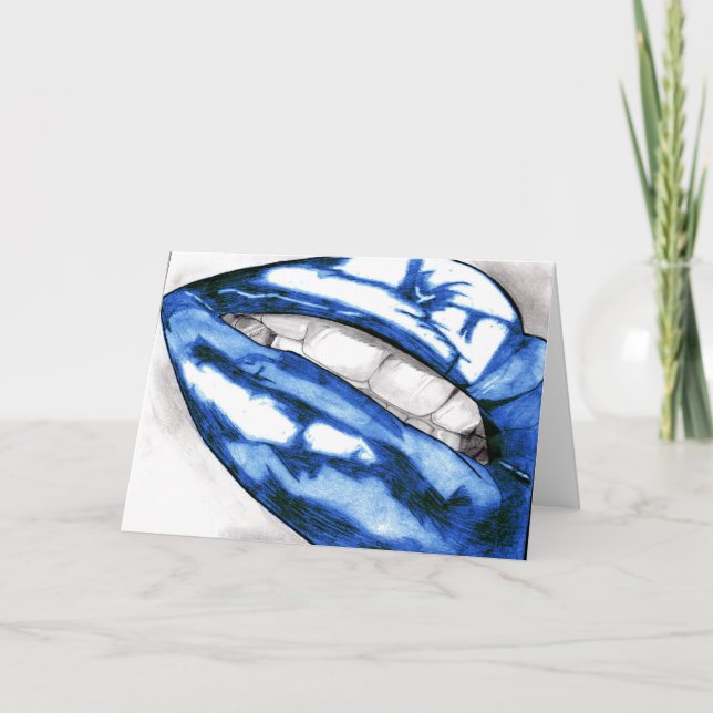 Hot Lips Greetings Cards (Blue) (Front)