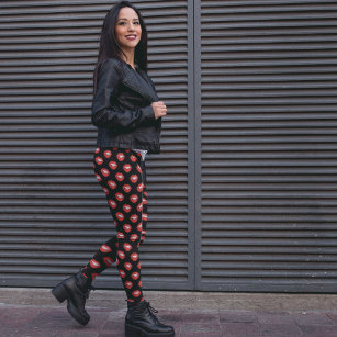 Glam pink lips print on black makeup artist salon leggings