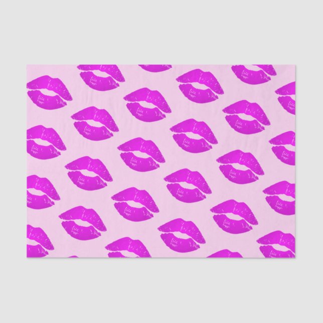 Hot Lips Pink Kiss Lipstick Print Tissue Paper (Front)