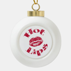 Hot Lips, Red Lips Ceramic Ball Christmas Ornament