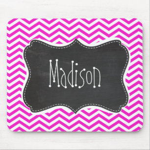 Hot Magenta Chevron Stripes; Retro Chalkboard look Mouse Mat