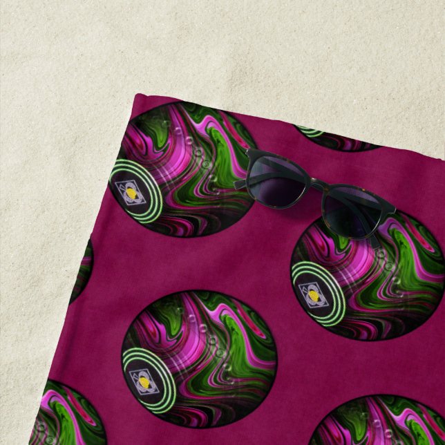 Hot Magenta Lawn Bowls, Beach Towel (In Situ)