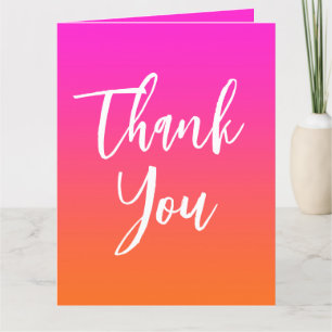 Hot Magenta Pink and Bright Orange Ombre Thank You Card