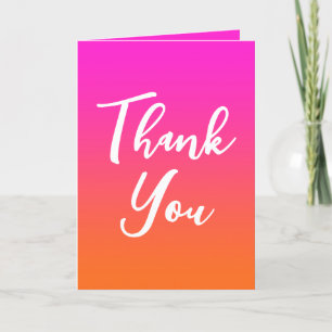 Hot Magenta Pink and Bright Orange Ombre Thank You Card