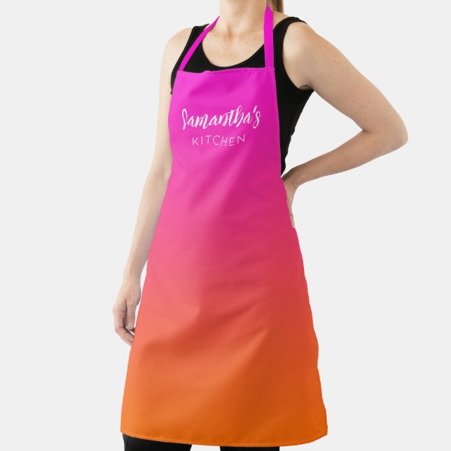 Hot Magenta Pink Bright Orange Ombre Personalised Apron (Insitu)