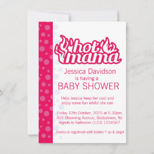 Hot mama baby shower hot pink blue dots invitation