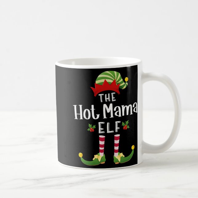 Hot Mama Christmas Elf Matching Pajama X-mas Party Coffee Mug (Right)