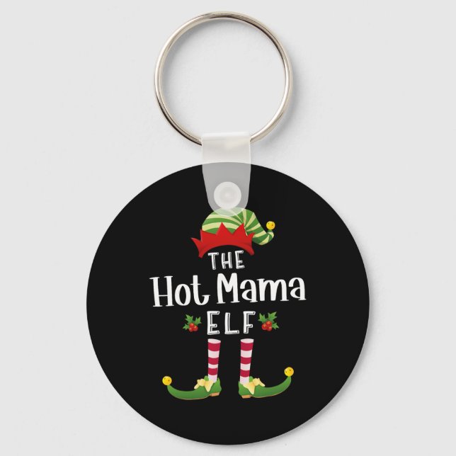 Hot Mama Christmas Elf Matching Pajama X-mas Party Key Ring (Front)