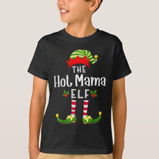 Hot Mama Christmas Elf Matching Pajama X-mas Party T-Shirt (Front)