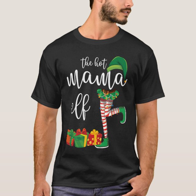 Hot Mama Elf Matching Family Group Christmas Party T-Shirt (Front)