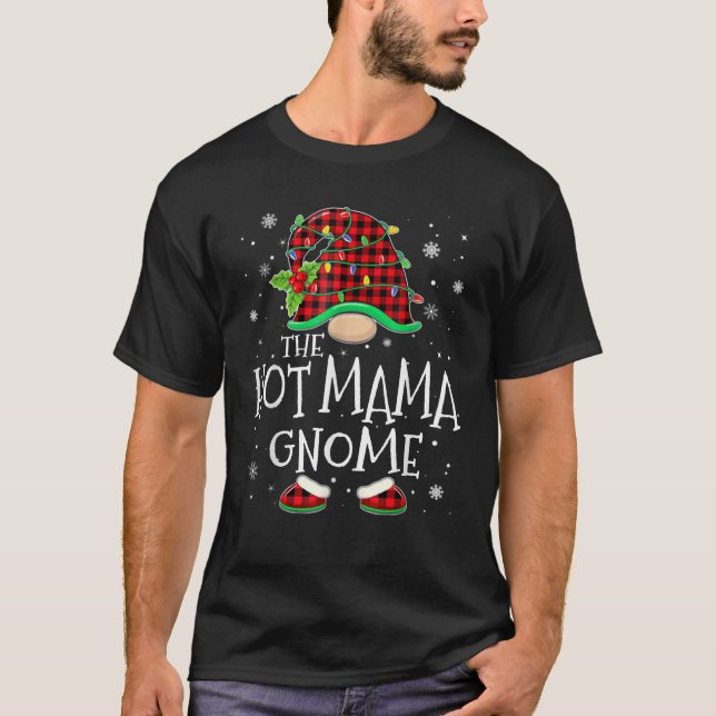 Hot Mama Gnome Red Plaid Matching Family Christmas T-Shirt (Front)