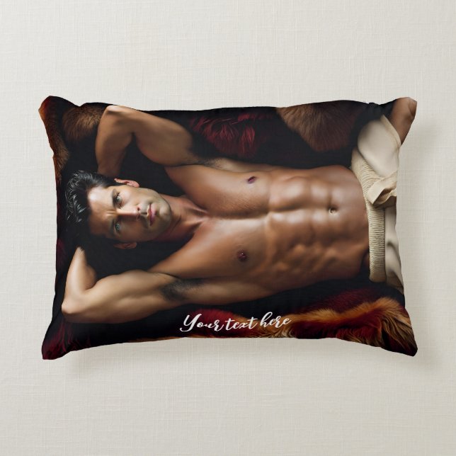 Hot Man on a Bearskin Rug Decorative Cushion (Front)