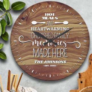 Hot Meals Warm Memories Personalised Kitchen Large Clock