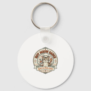 Hot Meow Sauce Cat Hot Sauce Spicy Food Cat Vintag Key Ring